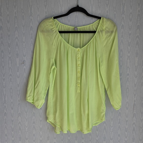Tops - Womens M Sheer Peasant Top Pastel Green 3/4 Sleeve Button Down Boho Fairy Grunge